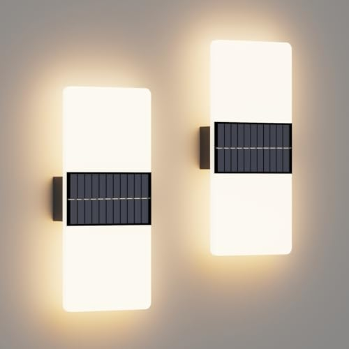 Coinmit 2 Stück LED Solar Akku Wandleuchte, IP44 kabellose Wandlampen, Acryl Solar Außenwandleuchte, dekorative Wandlampen für Veranda, Terrasse, Flur, Garten, Garage