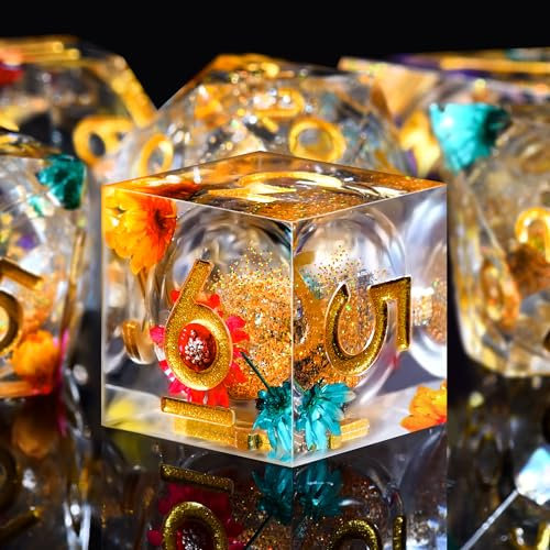 SIQUK 7 Pezzi Dadi Poliedrici Set Dadi da Gioco Dadi Liquid Core D4 D6 D8 D10 D12 D20 D% per DND RPG MTG Dungeon and Dragons, Sabbia Oro & Fiori