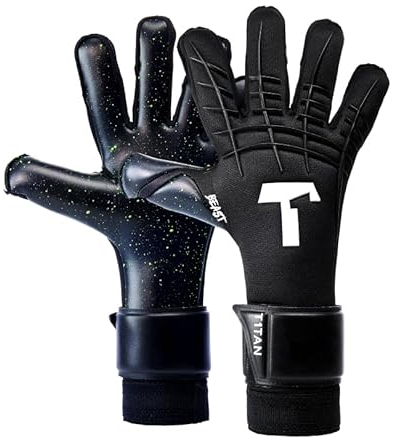 T1TAN Black Beast 3.0 - Torwarthandschuhe ohne Fingerschutz - Fußballhandschuhe für Jugendliche & Erwachsene, Unisex - Größe 7