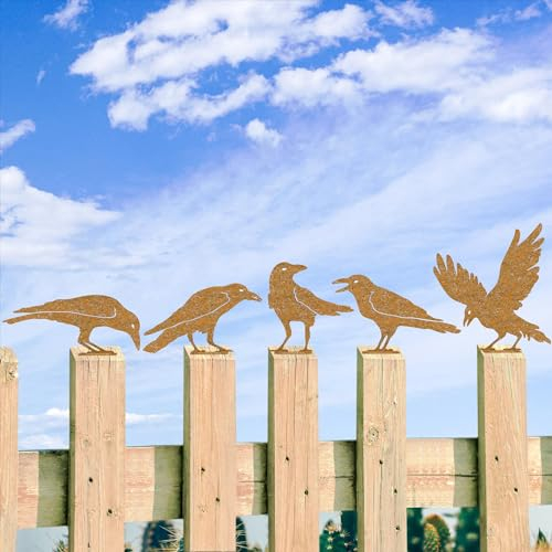 PKPKAUT 5 Stück Rost Vogel Gartendeko für Draußen Herbstdeko Outdoor, Garten Deko Rost Metall Vögel Gartenstecker mit Schraube, Gartenstecker Rost Deko für Garten, Balkon & Terrasse