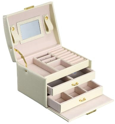 SANON Schmuckkästchen 3 Ebenen mit Schubladen， Schmuckschatulle Mädchen, Schmuck Organizer Ohrringe, Schmuckkasten für Halsketten, Armbanduhren, Ringe, Armbänder, Ohrringe