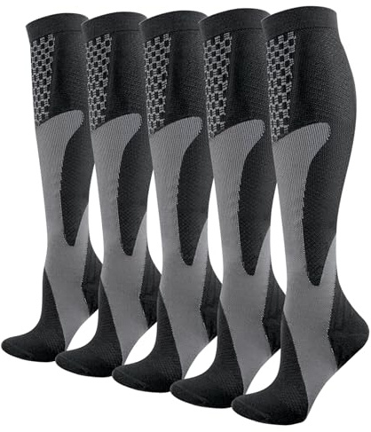 YUEDGE Mens Compression Socks, Flight Socks Cycling Running Long Sports Socks for Men Size 8-10/9-12, 15-20 mmHg, 3/5 Pairs