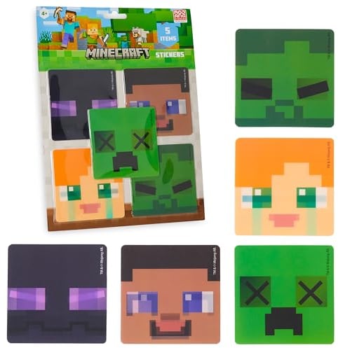 Minecraft Sticker Set 5 Teilig Lenticular Laptop Aufkleber Kinder 3D mit Designs von Creeper und Mehr für Fahrrad Koffer Tablet Handyhülle Skateboard