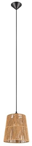 Reality Leuchten Pendelleuchte Holm R31041026, Metall Schwarz matt, Schirm Papier Braun, exkl. 1x E27