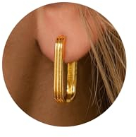 TINGN Ohrringe Gold Damen - 16K Gefüllt Vergoldete Chunky Gold Earrings Goldene Ohrringe Damen Gerippte Rechteckige Ohrringe Creolen Gold Schmuck Damen Personalisierte Geschenk für Frauen Freundin Sie