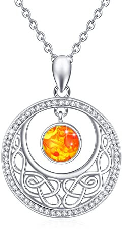 PARYFO Bernstein Sonne Halskette 925 Sterling Silber Anhänger Kette Keltischer Sonnen Anhänger Schmuck Geschenke für Frauen Mädchen