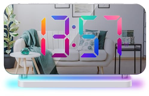 Lancoon Horloge Numérique avec Veilleuse Colorée 10 RGB Lumière d'ambiance 5 Niveaux Volume Variateur Automatique Double Ports de Sortie Horloge Chevet pour Les Gros Dormeurs Blanc