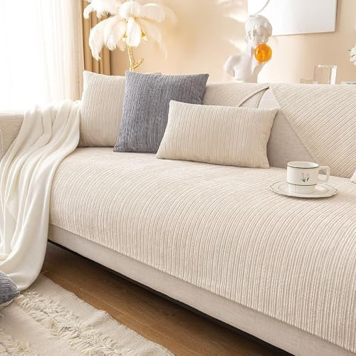 Gluhbirnen Sofadecke, Sofadecken Für Sitzfläche, Sofaschoner rutschfest, Sofa Überzug, Chenille Sofabezug l Form, Sofa Überwurfdecke, Couch Bezug, Couch Decke, Cremeweiß, 90 * 160CM