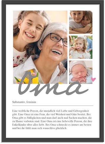 WLBOOK® Personalisierte Geschenke für Oma - Fotogeschenke zum Geburtstag, Muttertag, Weihnachten | Definition Oma Poster mit Rahmen