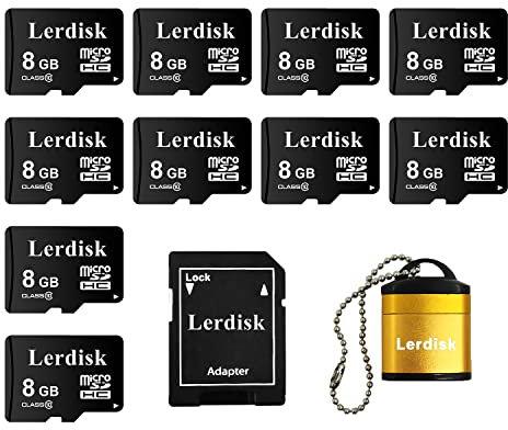Lot de 10 Cartes Micro SD Lerdisk 8Go Classe 10 U1 | pour caméras embarquées 1080p, appareils Photo, imprimantes 3D, téléphones et lecteurs MP3 (8Gox10)