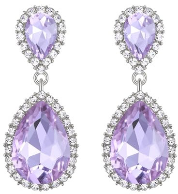 EVER FAITH Damen österreichischen Kristall Hochzeit elegante 2 Teardrop Halo baumeln Ohrringe Lila Silber-Ton