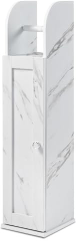Fizporium Bathroom Toilet Paper Unit - White Wooden Toilet Roll Holder for Bathroom, Stylish and Modern Design, Freestanding Toilet Roll Storage Easy Self-Assembly