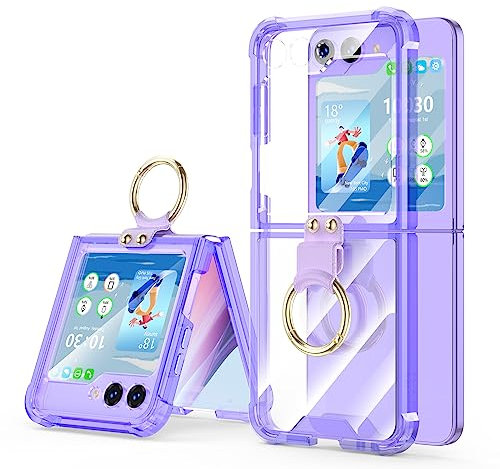WATACHE Designed for Samsung Galaxy Z Flip 6 Case Clear with Ring, Anti-Fall Shockproof Protective Phone Cover Case for Z Flip 6 Case 5 G 2024(Clear Purple)