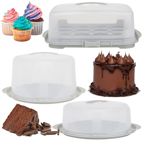 STORM TRADING GROUP Clear Plastic Cake/Cupcake Caddy Storage Container Boxes With Lids & Carry Handles For Cakes, Cupcakes, Pies & Desserts (Deep Cake Box)