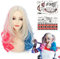 Perruque Halloween Fille Femme, Perruque Quinn avec Tatouage, Perruque Rose Bleu, Déguisement Quinn Accessoire pour Fille Femme Halloween Carnaval Cosplay
