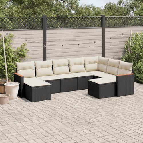 Faroom Loungemöbel Set mit Stauraum Gartenlounge XXL Groß Gartenlounge Outdoor Polyrattan Gartenmöbel Set Gartensofa Terrassenmöbel Ecklounge Sitzgarnitur Schwarz und Creme 9-tlg-Type-A631