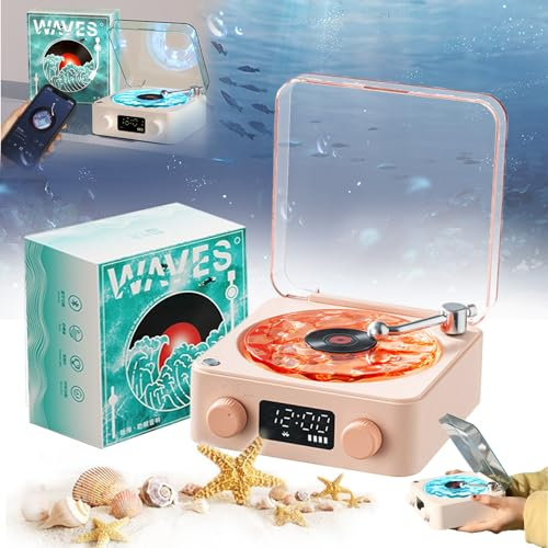 NNBWLMAEE Aquavinyl Waves Mini Speaker, Aqua Vinyl Speaker, Waves Vintage Vinyl Record Player, 3 Colors Available, 4 Modes With Adjustable Ambient Lighting (Pink)