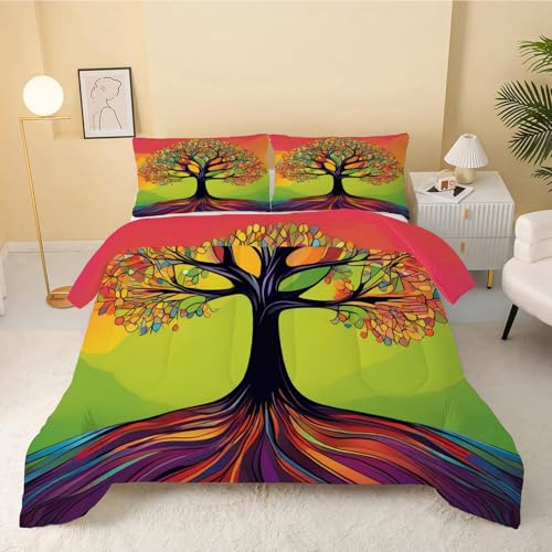 Bettdecke 155x220 bunt, Baum Bettdecke Ohne Bezug, 4 Jahreszeiten Bettdecke 155x220 Wende 240GSM, Warme Weiche Bettdecken Kinderbettdecke Waschbar Steppdecke 155x220 mit 2 Kissenbezug 80x80cm
