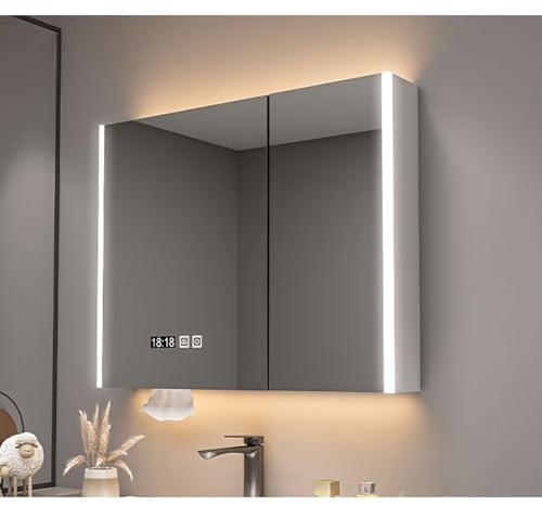 Bad Spiegelschrank Mit Beleuchtung,spiegelschrank Mit Beleuchtung,spiegelschrank Antibeschlag Uhr,badezimmer Spiegelschrank Mit Beleuchtung,spiegelschrank Mit Uhr Badezimmerschrank Mit Spiegel(White,7