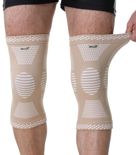 Neotech Care Bamboo Fiber Knee Support - Lightweight, Elastic, Comfortable & Breathable Fabric - Sleeve Brace for Men, Women, Youth - Right or Left (Beige Colour, Size L, 1 Pair)