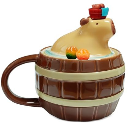 Capybara Tasse mignonne - Tasse en céramique Capibara - Tasse en céramique - Forme 3D amusante - Avec couvercle - Pour la famille, le bureau, les anniversaires et Noël, les filles et les garçons - 450