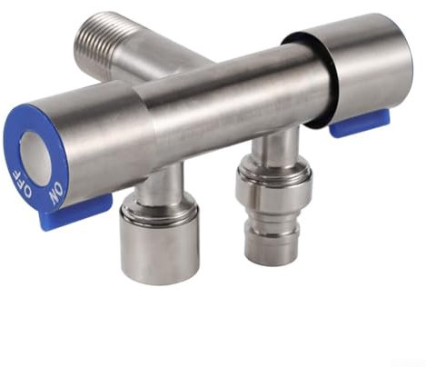 Valvola di controllo doppia 1 in 2 uscite, rubinetto in acciaio inox a doppio controllo G1/2 per lavatrici, servizi igienici, rubinetti (argento) (A)