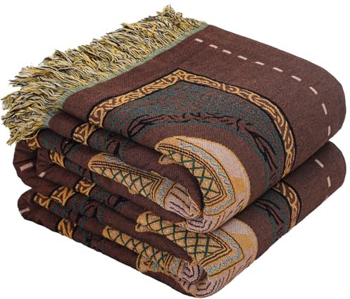 HOORDRY Boho Decke 100% Baumwolle,Doppelseitige Musselin Tagesdecke 150x200CM,Ultra weich und Gemütlich,Stuhl-Kuschelige Sofadecke & Bettüberwurf-Elefantenaufdruck/Braun