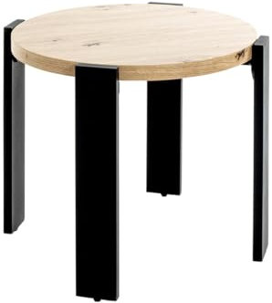 Beistelltisch >54463< Beistelltisch in Eiche und Schwarz, modernes Design aus MDF und pulverbeschichtetem Metall, Ø 50 cm, max. Belastbarkeit 25 kg, ideal für Ihr Zuhause