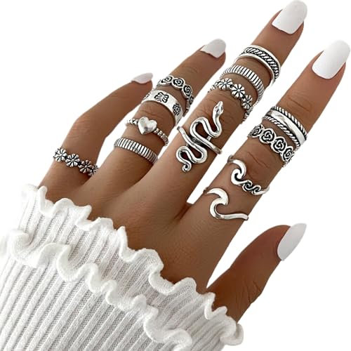 CATOR 13 Stück Y2K Ringe Frauen Fidget Ring Verstellbar Ring Damen Boho Ringe Set Stapel Silber Ringe Damen Silber