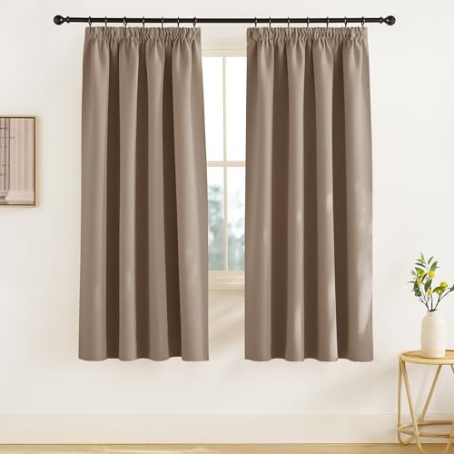 KGORGE Verdunklungsvorhänge Kurz Thermo Vorhang Blickdicht mit Kräuselband | Cappuccino, 2er Set, 175 x 140 cm(HxB), Thermovorhang Kälteschutz, Verdunkelung, Sonnenschutz, für Schafzimmer/Küche