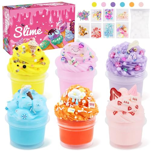 Kit DIY Fluffy Slime 6 pièces, kit DIY pour Slime Ultra-Doux, Cadeaux pour Enfants, Mini Slime parfumé pour fêtes d'enfants, Anniversaires, Halloween, Petits Cadeaux, Cadeaux de Noël pour Filles