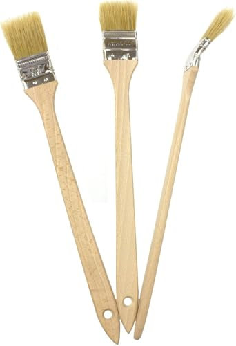 EFO Angled Paint Brush Set 3 pcs 36 mm (1,41) | Long Handled Paintbrush with Natural & Synthetic Bristle Blend | Radiator Paint Brush for Hard-to-Reach Areas | Edging Paint Brush | Wooden Handle