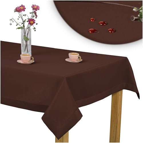invitta Tischdecke Classic Elegance Schokoladenbraun 100x140 cm, Uni Glatt Elegant mit 5 cm Kuvertsaum Fleckabweisend mit Lotuseffekt 100% Polyester, O5 H200 357