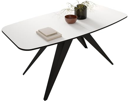 Mirjan24 Tisch für Esszimmer Fuzrikt, Rechteckiger Esstisch, Praktischer Auszugstisch, Küchentisch, Esszimmertisch, Ausziehtisch (Schwarz/Arktisches Weiß,)