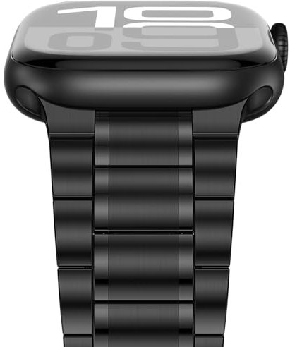 Anlinser Compatible avec Bracelet Apple Watch 42mm 41mm 40mm 38mm, Cinq Maillons Bracelets de Rechange Acier Inoxydable Métal pour iWatch Série 10 9 8 7 6-1 SE (Noir)