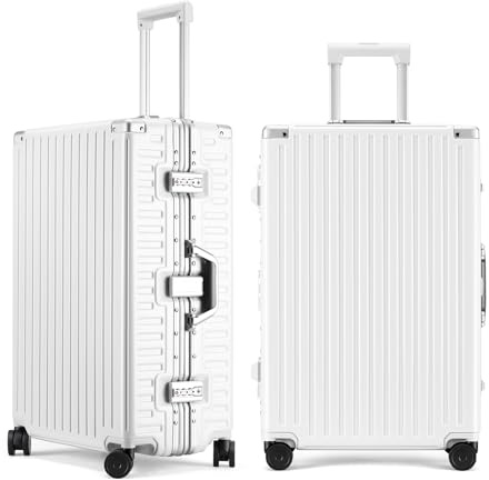 ROAMING Bagaglio senza cerniera, bianco, 20 Inch Carry On Luggage, Bagaglio senza cerniera con ruote girevoli - Valigia rigida in alluminio policarbonato
