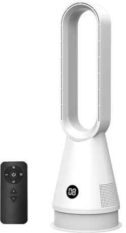 Eznaobo Bladeless Tower Fan with Air Purifier, 23.6 Quiet Tower Fan for Bedroom, 80° Oscillating 8 Speeds 9H Timer, Silent Standing Portable Circulator,Bladeless Fans for Bedroom & Office (white)