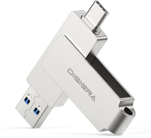 DIGIERA 256GB 2‑in‑1 USB‑A & USB‑C Flash Drive, USB 3.2 Gen 1 Thumb Drive, 540MB/s Read 430MB/s Write, 360° Swivel Compact Aluminum Memory Stick for File Transfer, Backup & Travel Storage