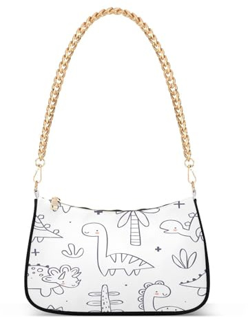 Ksajwzf Schultertasche für Damen, Hobo-Tragetasche, Handtasche, niedliches Dino-Kokosnuss, kleine Clutch-Geldbörse mit Reißverschluss, Cartoon-Motiv