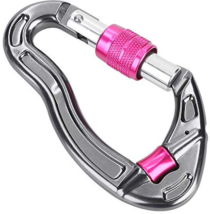 Alomejor 25KN Verriegelbarer Kletterkarabiner-Clip, Wärmegeschmiedeter Aluminium-Schraubtor-Clip mit Riemenscheiben-Oberseite Zum Klettern (Rot)