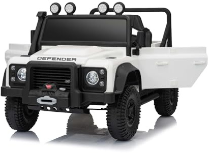 Kinder elektroauto 12V Land Rover Defender 110 SVX, weiß, 4X4-Antrieb, Lithium-Akku, LED-Lichter, federung, elektrische kinderfahrzeug mit 2,4-GHz-Fernbedienung, USB/AUX/Bluetooth, 4x25W, 3-7 Jahre