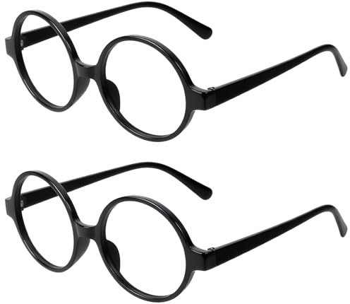 SZZHIYONG 2 Stück Runde Brille ohne Stärke, Runde Brillenrahmen, Retro Schwarze Brille ohne Stärke für Halloween Weihnachten Karneval Cosplay Mottopartys Verkleidung Kostümzubehör Accessoire
