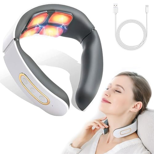 Masseur Cervical,6 Modes 9 Niveaux Massager de cou Electrique Intelligent,Massage à Impulsions sur 4 Têtes et Fonction de Chauffage à Température Constante pour Un Massage Précis Au Bureau et à Maison