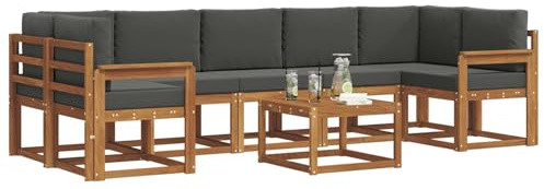 vidaXL Outdoor-Sofagarnitur mit Kissen 8 pcs Natur und Anthrazit, Sofa-Set aus Akazienholz für draußen, modernes modulares Design, Loungemöbel für die Terrasse, Flexibles Garten-Sofa, Garten-Lounger