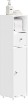 SoBuy Badezimmerschrank Schmal 20cm Nischenschrank mit Schublade für WC | Rollenhalter Badschrank Weiß für kleine Räume Toilettenschrank Stehend Nischenregal BZR219-W