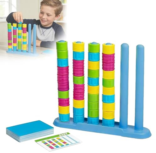 Colour Stack Challenge Game,Color Matching Stacking Puzzle Game with Racks,Rings & Cards,Fast-Paced Color Sorting Puzzle Brain Teaser for 2 Players,Quick Puzzle Game,Fun Tabletop Brain Teaser (1pc)