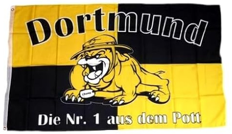 Dortmund Flagge Fahne Bulldog Karos 90cm x 150cm | Dortmund Flaggen in bester Qualität