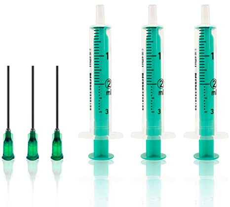 3 Stück Spritzen-Set 2ml mit stumpfer Nadel. Einwegspritzen, Dosierspritze aus Plastik. Ideal für feine Dosierungen, Hobby, Handwerk, Haustiere. Zur Präzisionsanwendung von Flüssigkeiten.