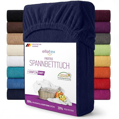 EllaTex Frottee Spannbettlaken 90x200–100x200 – 200 g/m², weich, saugfähig & langlebig, elastisches Spannbetttuch, Farbe: Dunkelblau