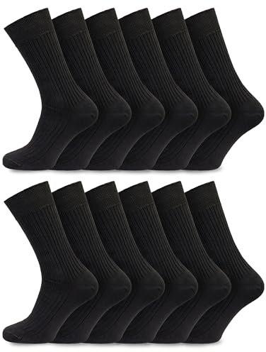Socksmad® Men’s Diabetic Socks 12 Pairs | UK 11–14 Big Foot Size | 100% Cotton Extra Wide Non-Elastic Socks | Gentle Grip Soft Top | Hand-Linked Seamless Toe | Comfort Fit for Sensitive Feet